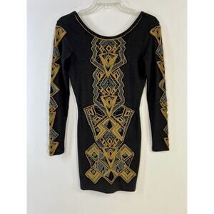 Free People Womens Cotton Embroidered Long Sleeve Mini Dress Black Size XS Boho